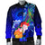 Federated States of Micronesia Custom Personalised Men's Bomber Jacket - Humpback Whale with Tropical Flowers (Blue) - Polynesian Pride