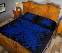 Hawaiian Quilt Bed Set Royal Pattern - Black And Blue - A2 Style - Polynesian Pride