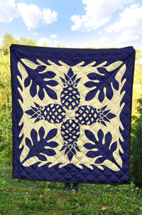 Hawaiian Pineapple Tropical Pattern Premium Quilt - Blue - Argu Style - AH - Polynesian Pride