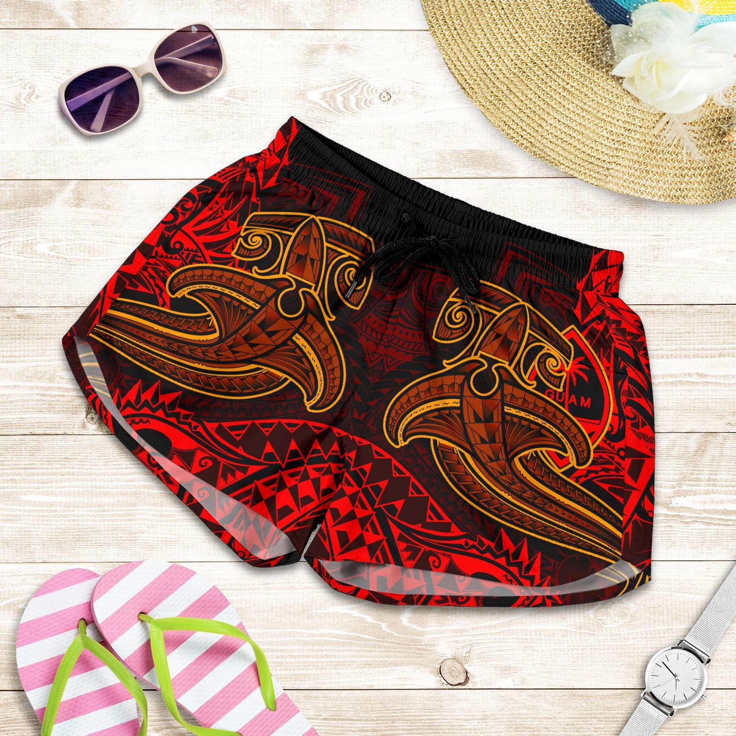 Guam Polynesian Women's Shorts - Red Shark Polynesian Tattoo Women Red - Polynesian Pride