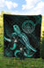 Palau Polynesian Premium Quilt - Turtle With Blooming Hibiscus Turquoise - Polynesian Pride