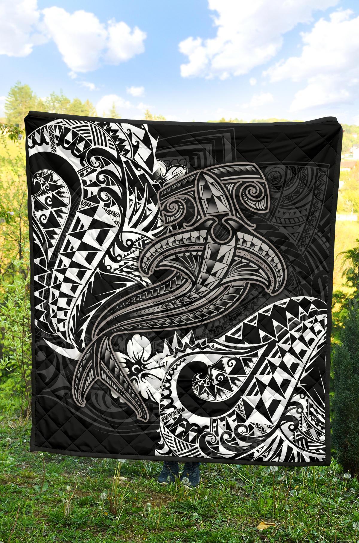 Polynesian Premium Quilt - White Shark Polynesian Tattoo - Polynesian Pride