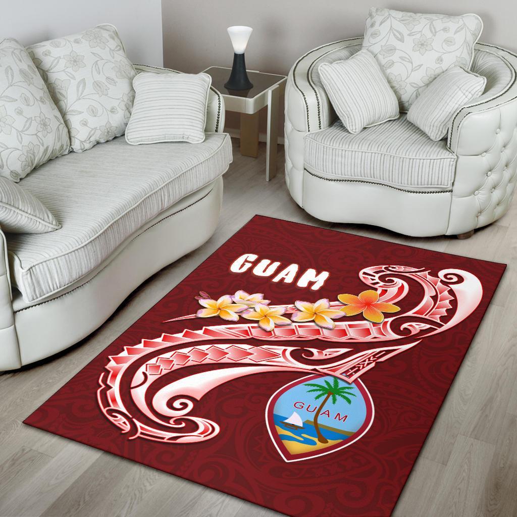 Guam Area Rug - Guam Seal Polynesian Patterns Plumeria (Red) - Polynesian Pride