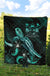 Fiji Polynesian Premium Quilt - Turtle With Blooming Hibiscus Turquoise - Polynesian Pride