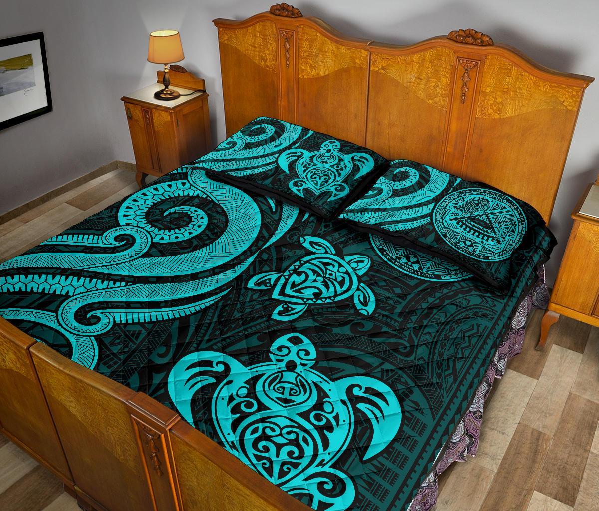 American Samoa Quilt Bed Set - Turquoise Tentacle Turtle - Polynesian Pride