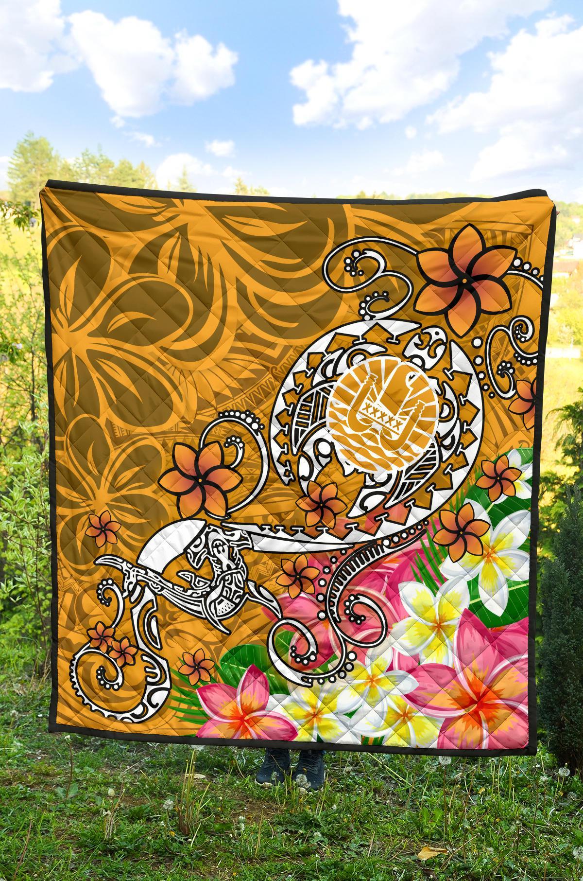 Tahiti Premium Quilt - Turtle Plumeria (Gold) - Polynesian Pride