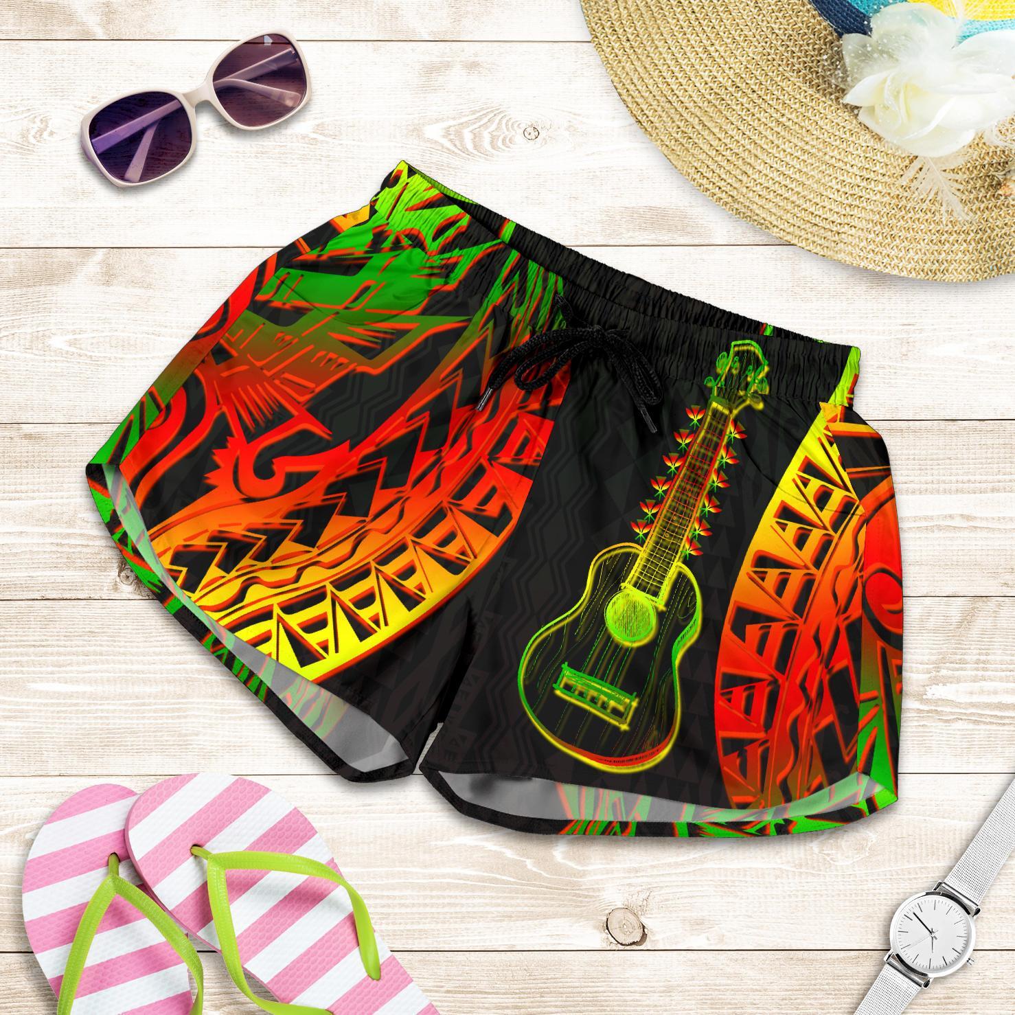 Polynesian Hawaii Women's Shorts - Ukulele Women Black - Polynesian Pride