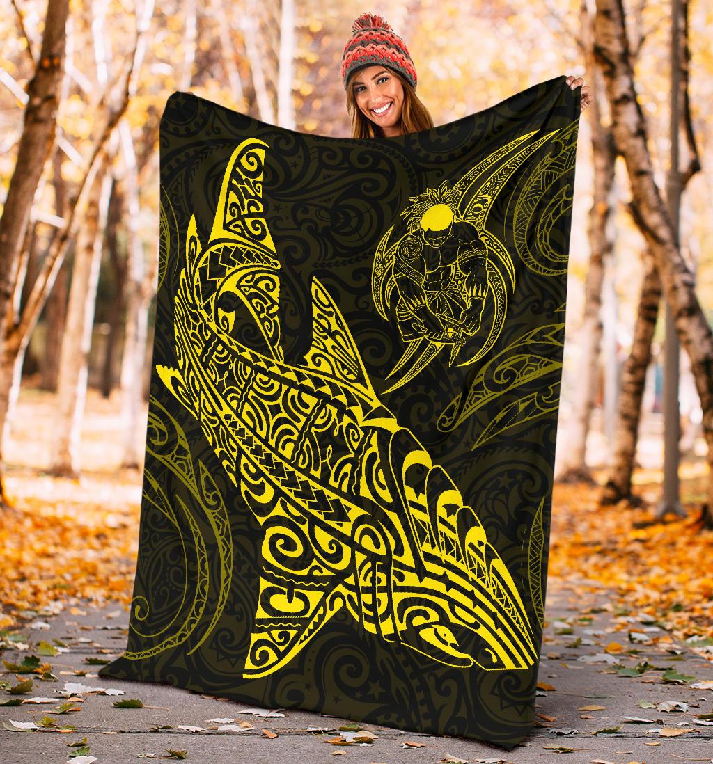 Shark Polynesian Blanket - Polynesian Tattoo Yellow - Polynesian Pride