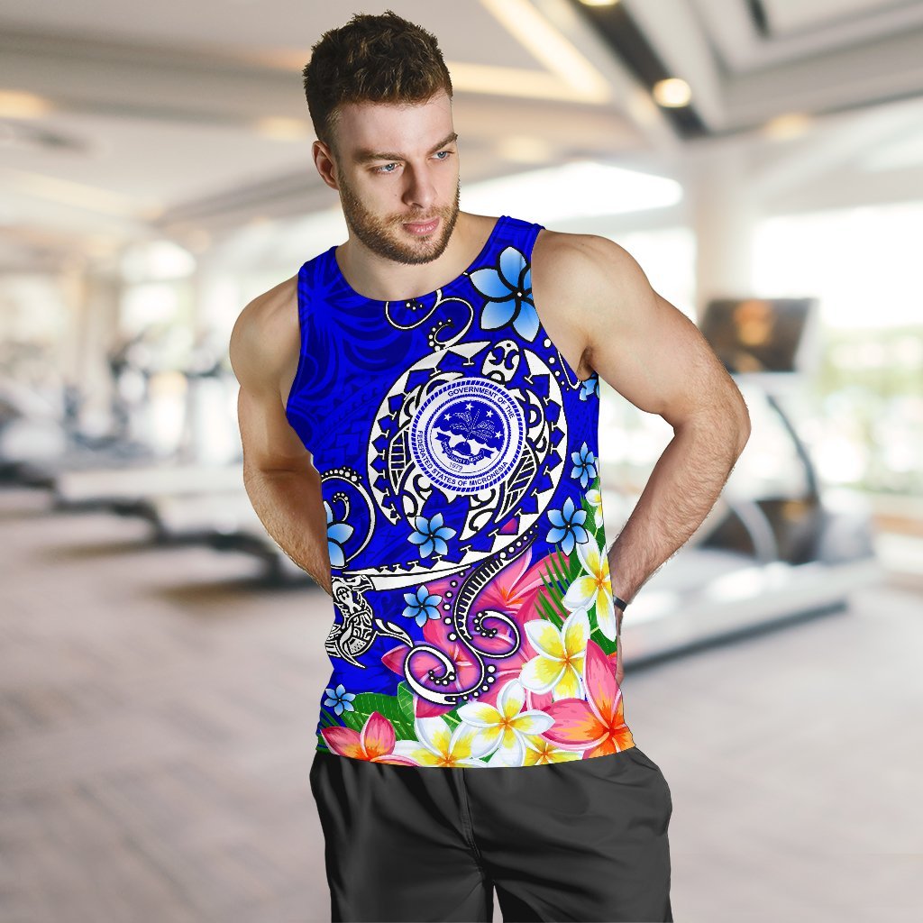 FSM Men's Tank Top - Turtle Plumeria (Blue) - Polynesian Pride