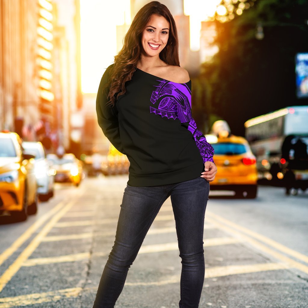Polynesian Chest Tattoo Off Shoulder Sweater Purple A7 - Polynesian Pride