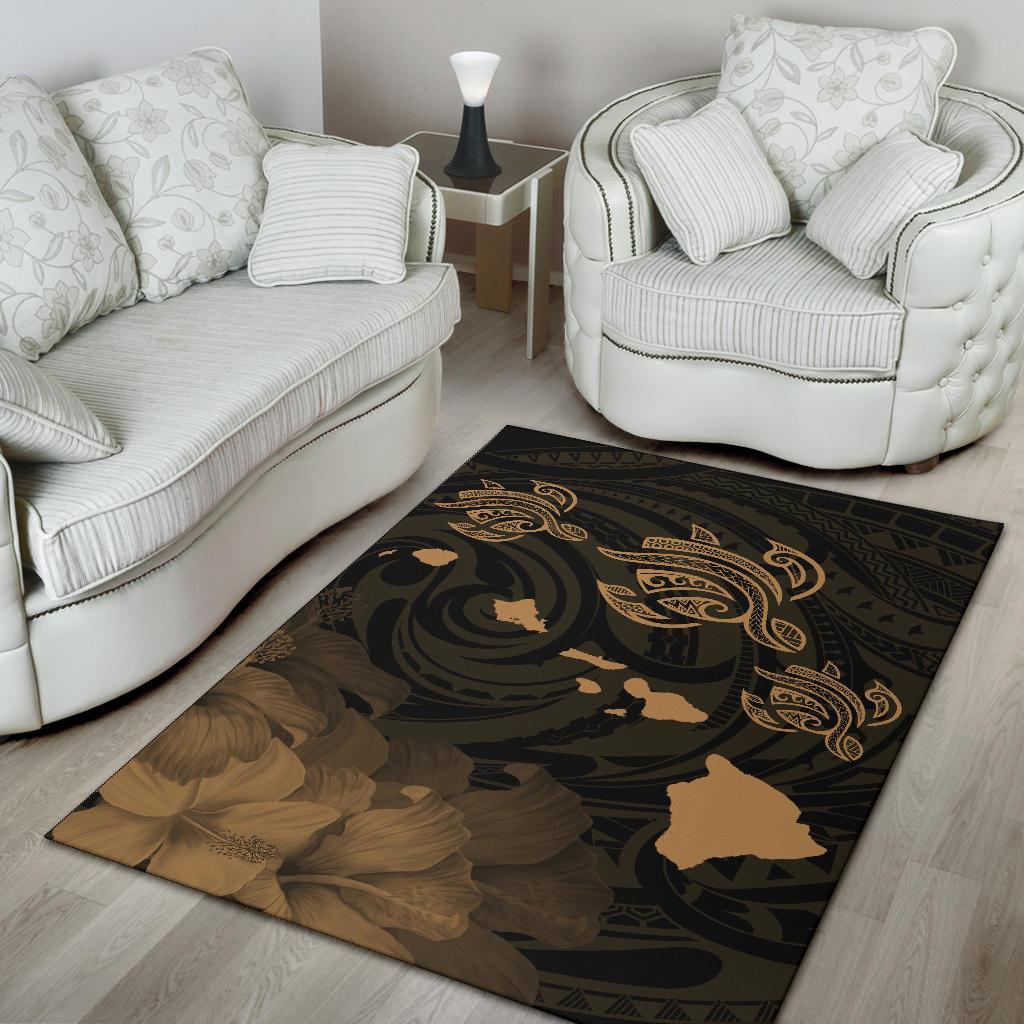 Hawaii Turtle Hibiscus Map Polynesian Area Rug AH - Polynesian Pride
