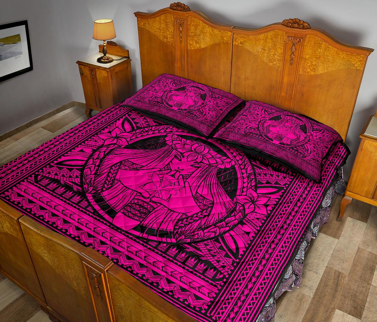 Hawaii Polynesian Pele Kanaka Quilt Bed Set Pink - Polynesian Pride