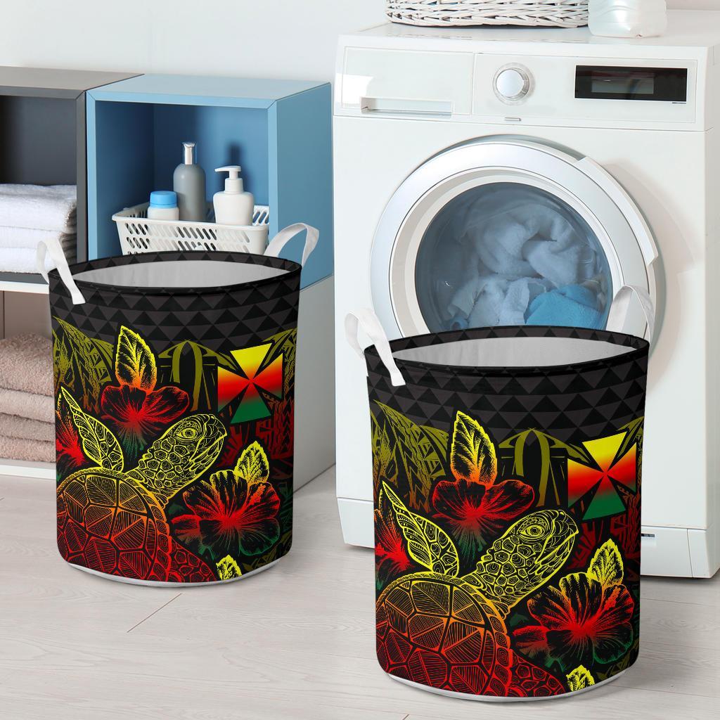 Wallis And Futuna Laundry Basket - Polynesian Turtle Hibiscus Reggae - Polynesian Pride