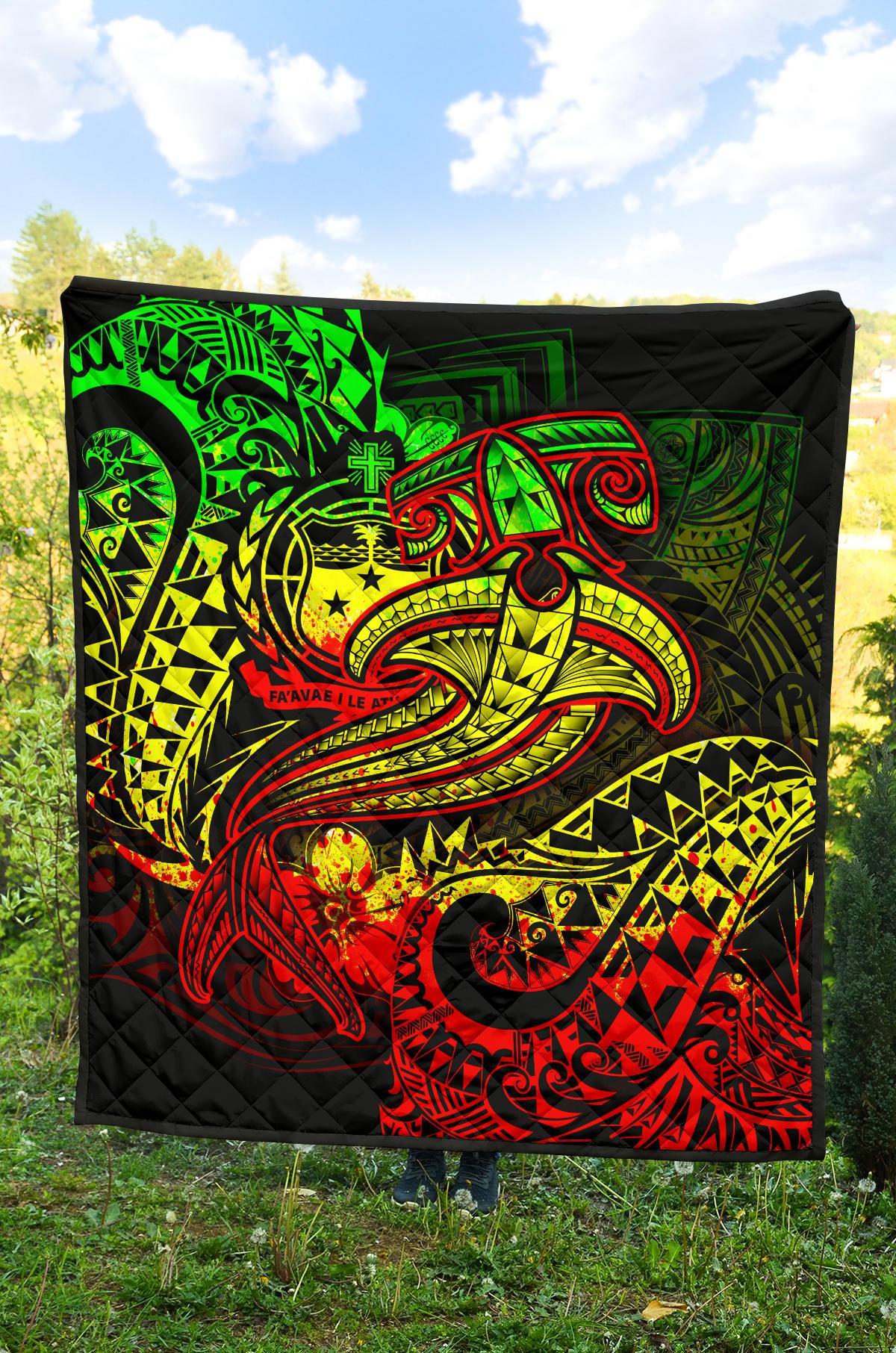 Samoa Premium Quilt - Reggae Shark Polynesian Tattoo - Polynesian Pride