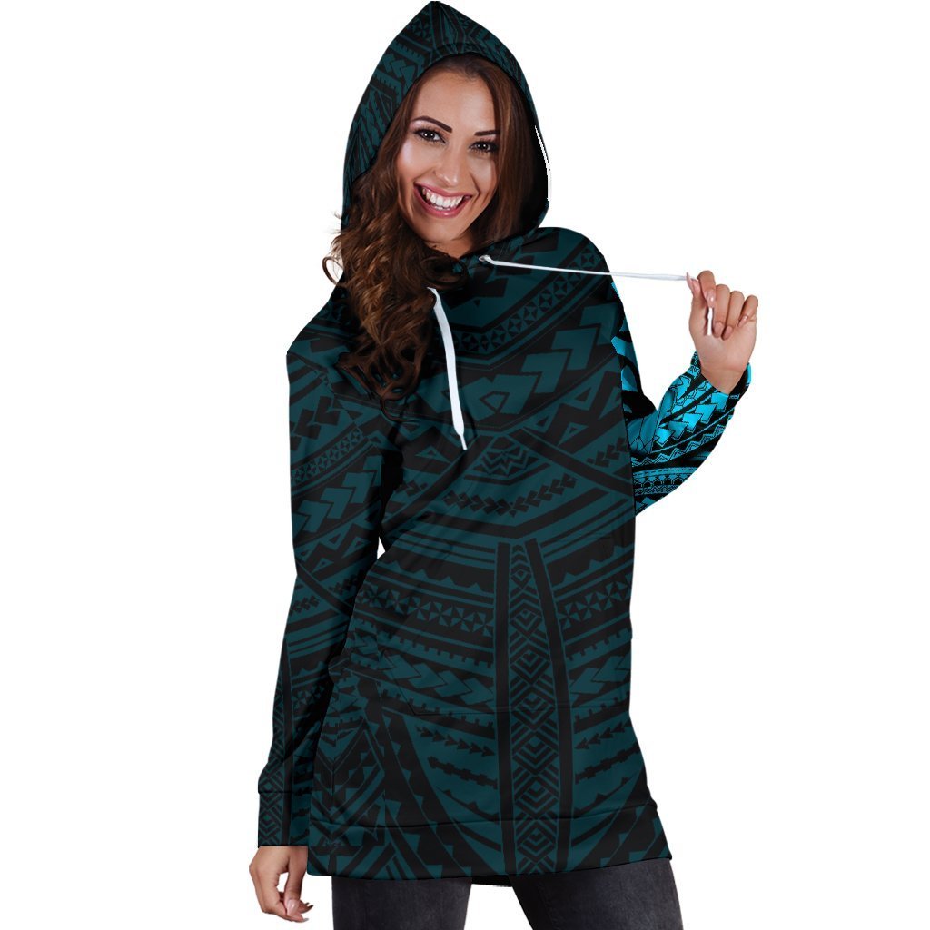 Maori Samoan Tattoo Women Hoodie Dress Blue Version - Polynesian Pride
