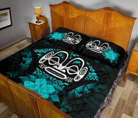 Marquesas Islands Polynesian Quilt Bed Set Hibiscus Turquoise - Polynesian Pride