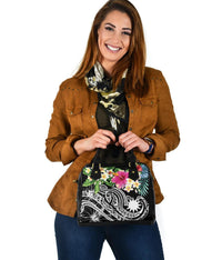 Nauru Polynesian Shoulder Handbag - Summer Plumeria (Black) - Polynesian Pride