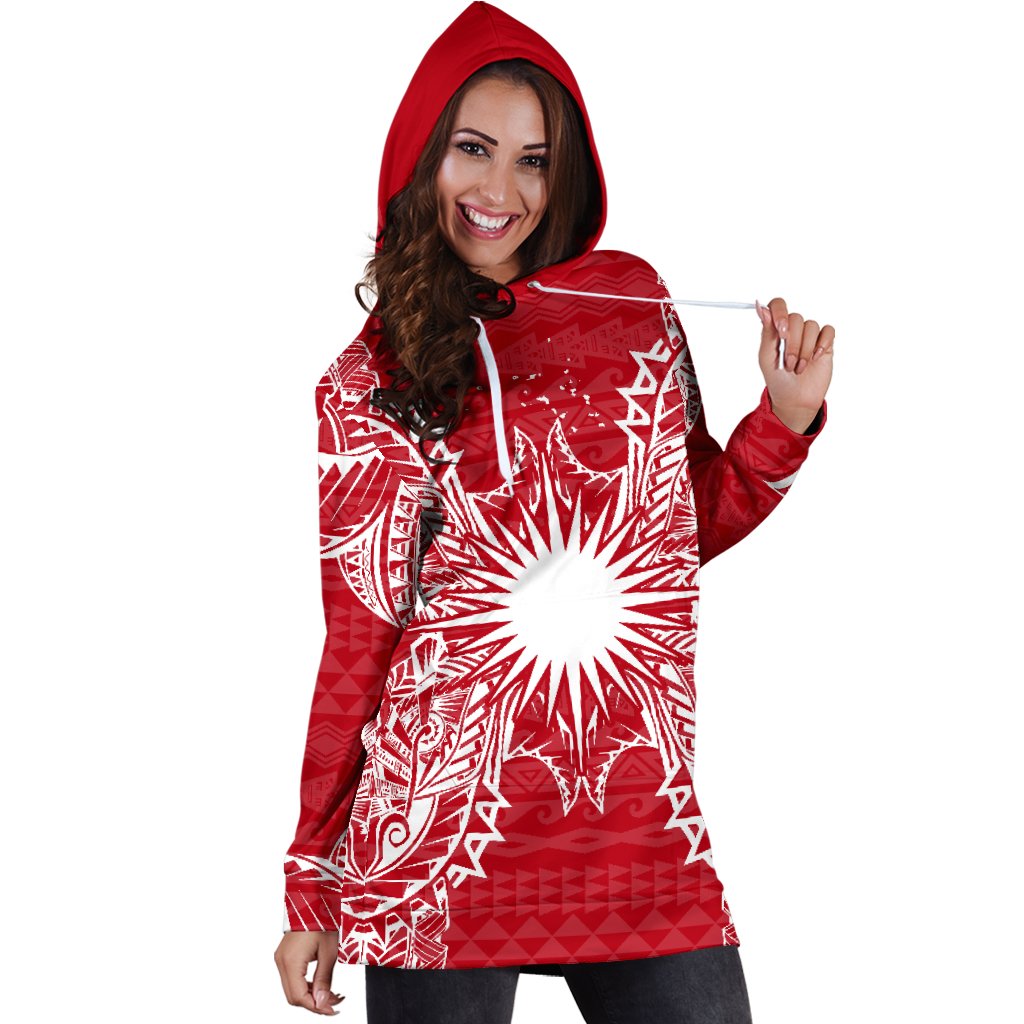 Marshall Islands Polynesian Hoodie Dress Map Red White - Polynesian Pride