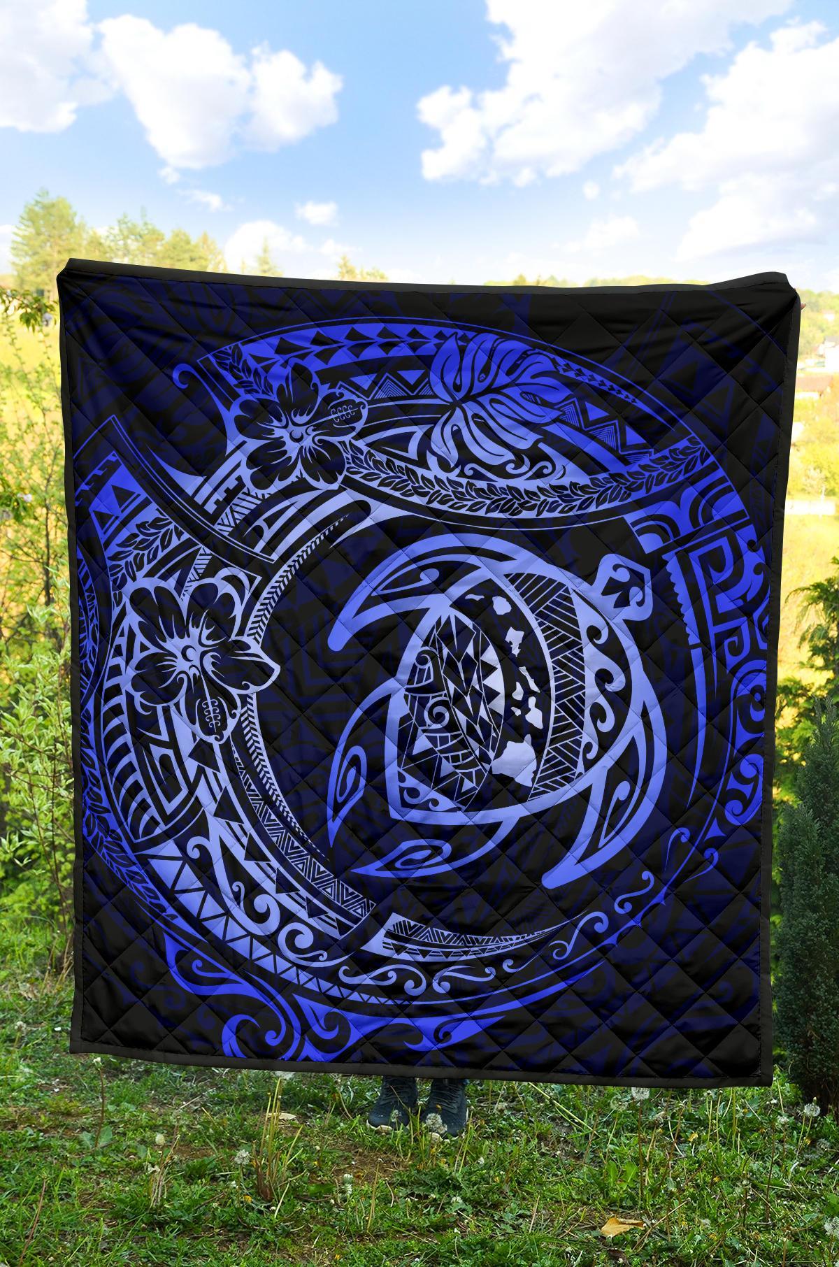 Hawaiian Turtle Polynesian Blue Premium Quilt - Polynesian Pride