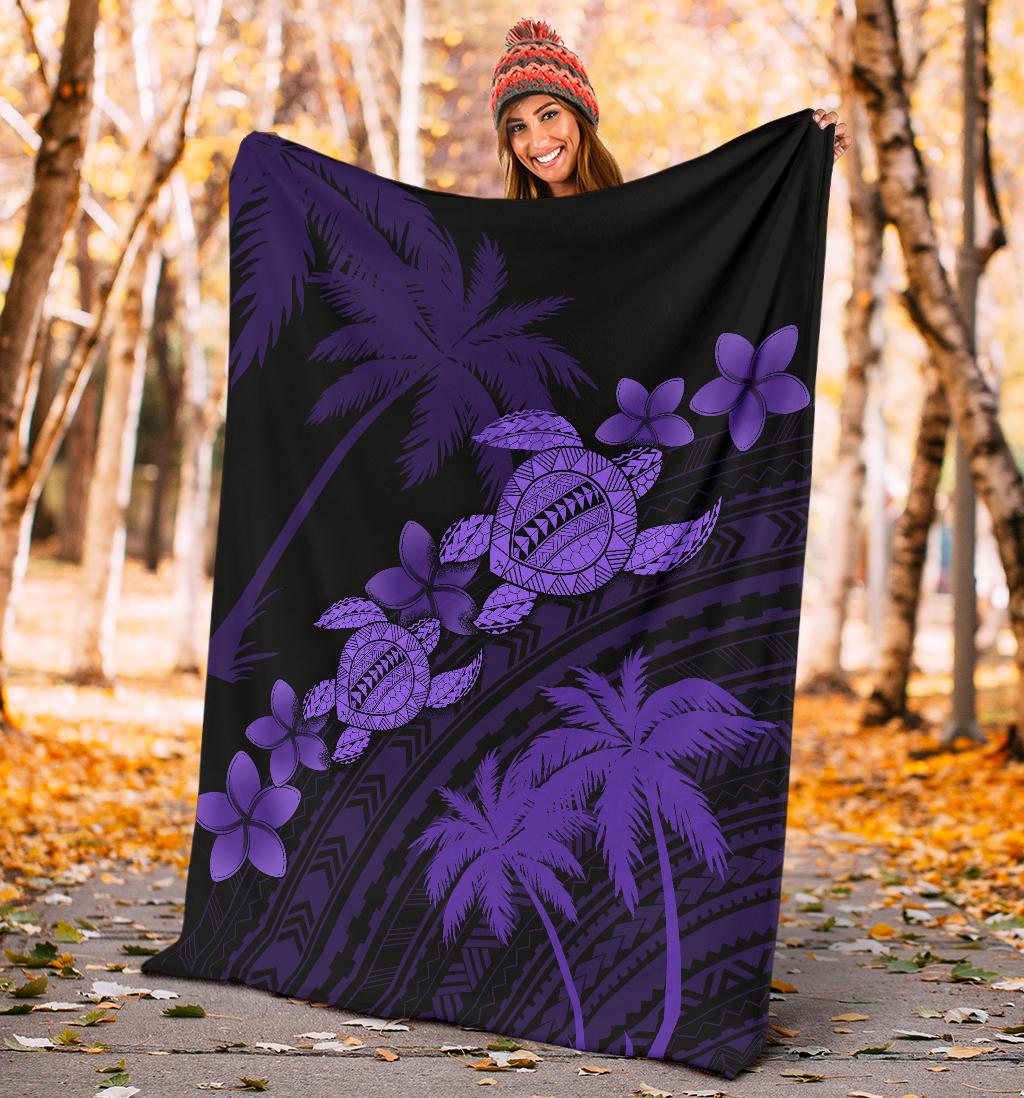 Hawaii Turtle Plumeria Coconut Tree Polynesian Premium Blanket - Purple - Polynesian Pride