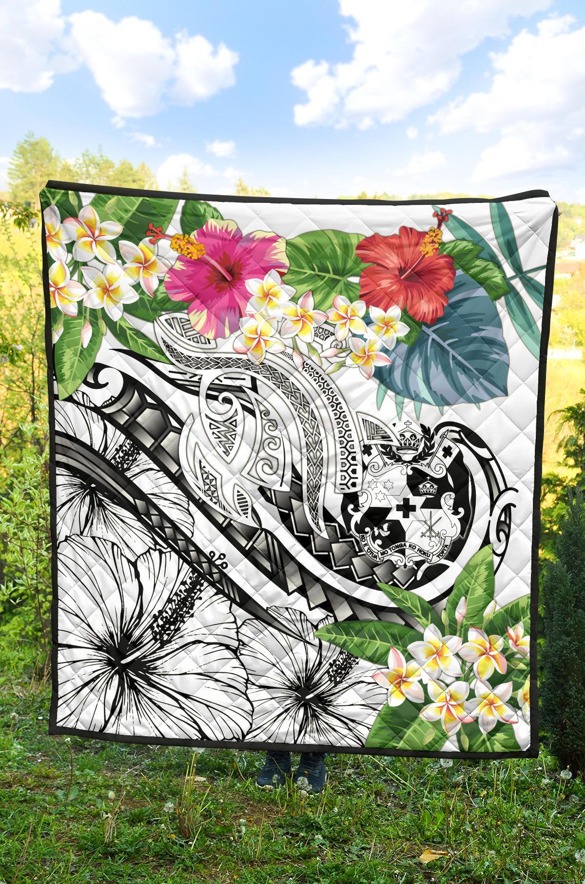 Tonga Polynesian Premium Quilt - Summer Plumeria (White) - Polynesian Pride
