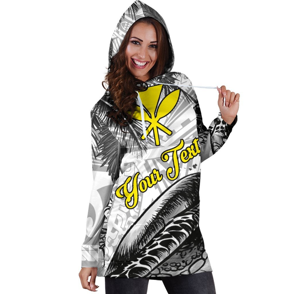 Hawaii Custom Personalised Hoodie Dress - Turtle Palm Tree White - Polynesian Pride