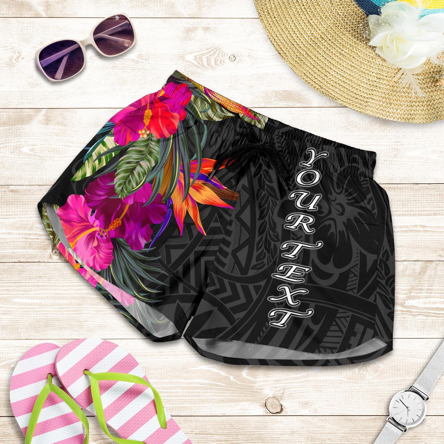 Polynesian Custom Personalised Women's Shorts - Hibiscus Pattern Women Black - Polynesian Pride