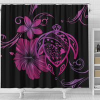 Hawaii Turtle Map Hibiscus Plumeria Poly Shower Curtain - Pink - Polynesian Pride