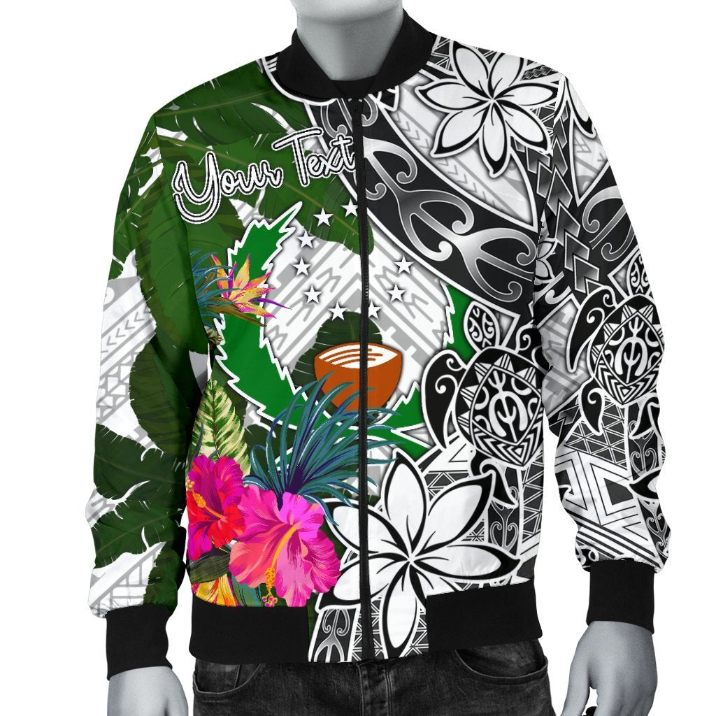 Pohnpei Custom Personalised Men's Bomber Jacket White - Turtle Plumeria Banana Leaf - Polynesian Pride