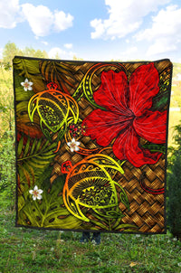 Hawaii Lauhala Hibiscus Polynesian Tropical Reggae Premium Quilt - Wake Style - AH - Polynesian Pride