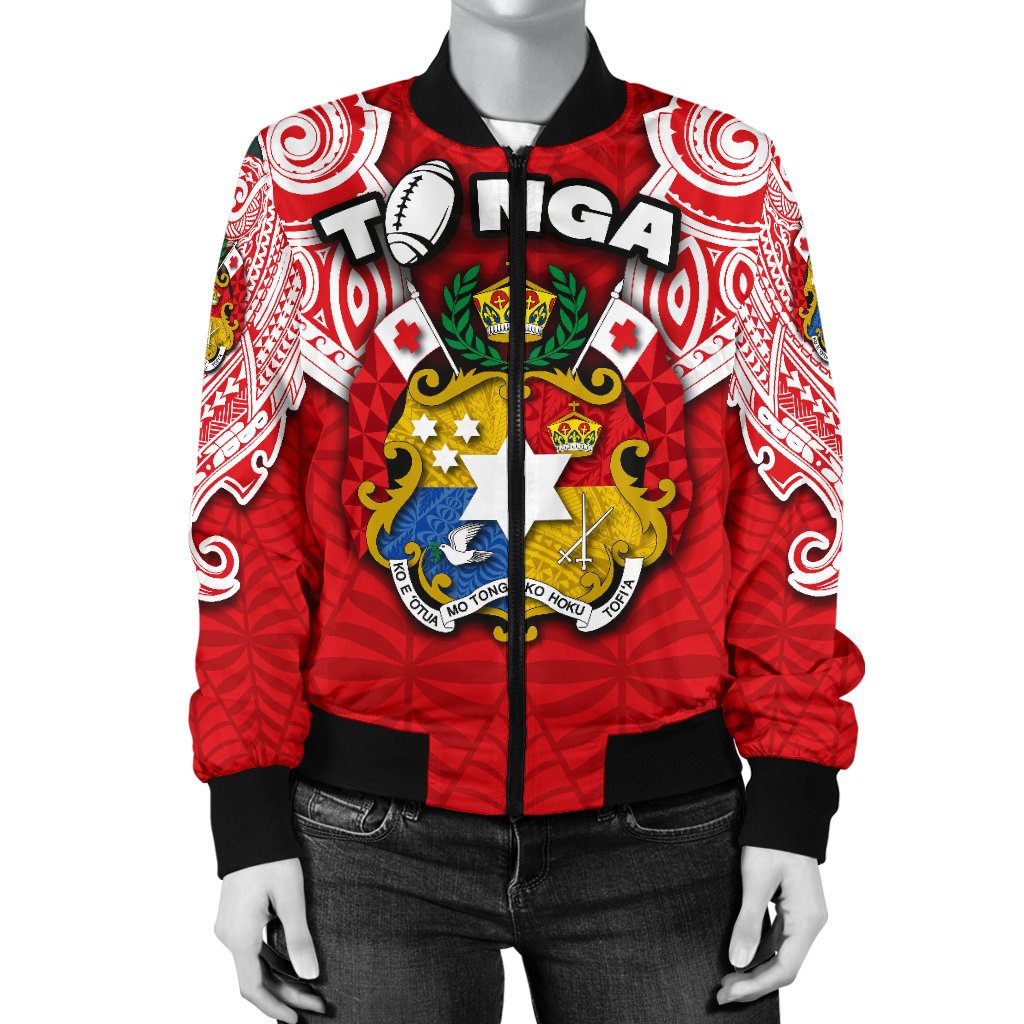 (Custom Personalised) Tonga Rugby Women's Bomber Jacket Royal Style - Polynesian Pride
