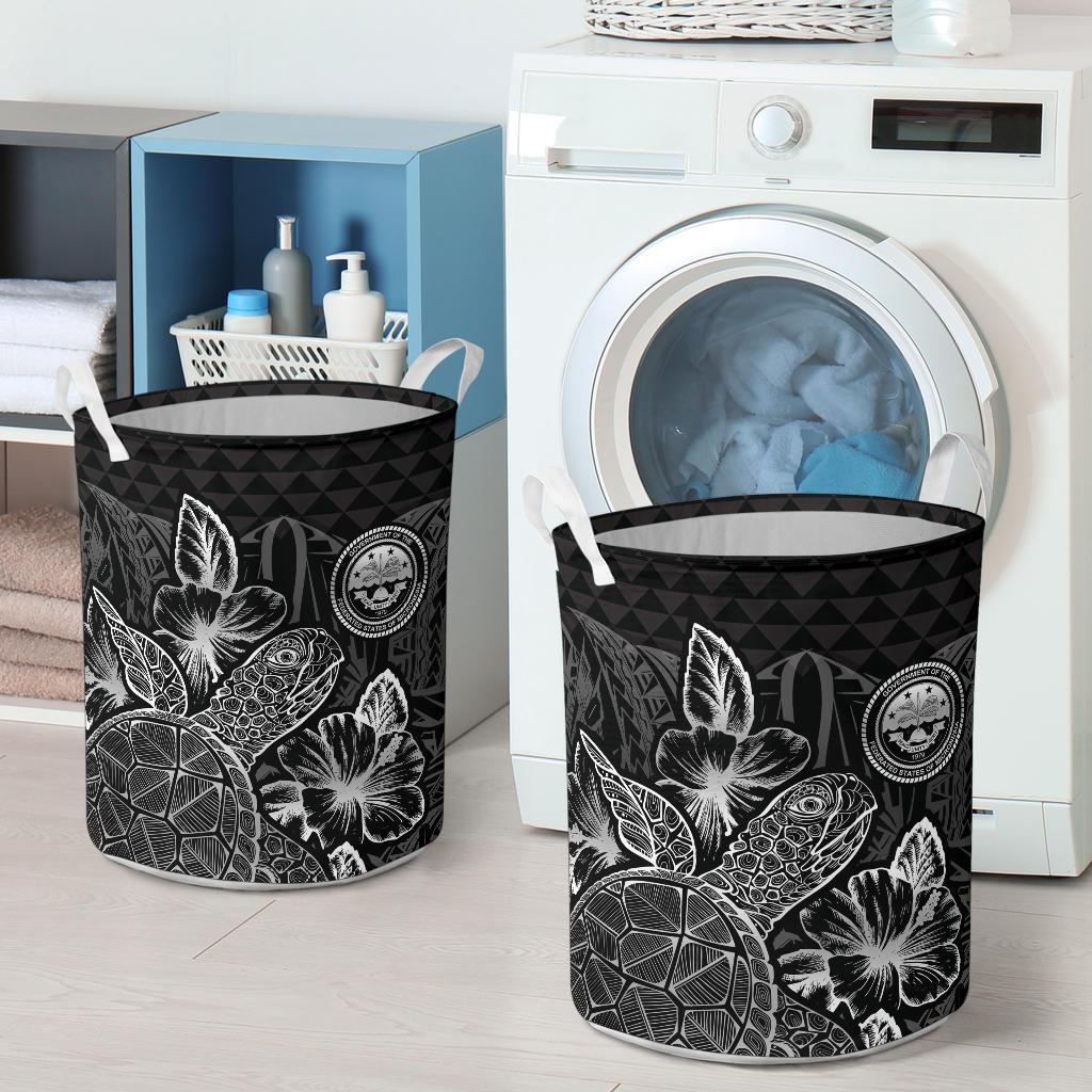 Federated States Of Micronesia Laundry Basket - Polynesian Turtle Hibiscus Black - Polynesian Pride