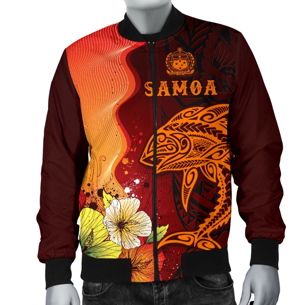 Samoa Men's Bomber Jacket - Tribal Tuna Fish Orange - Polynesian Pride