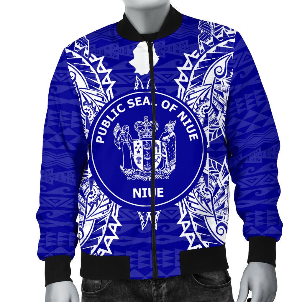 Niue Polynesian Men's Bomber Jacket Map Blue - Polynesian Pride
