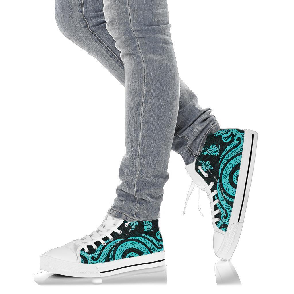 New Caledonia High Top Canvas Shoes - Turquoise Tentacle Turtle - Polynesian Pride