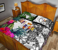 Niue Custom Personalised Quilt Bet Set White - Turtle Plumeria Banana Leaf - Polynesian Pride