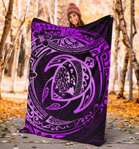 Hawaiian Turtle Polynesian Purple Premium Blanket - Polynesian Pride