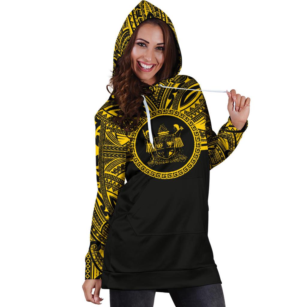 Fiji Women Hoodie Dress - Fiji Coat Of Arms Polynesian Gold Black - Polynesian Pride