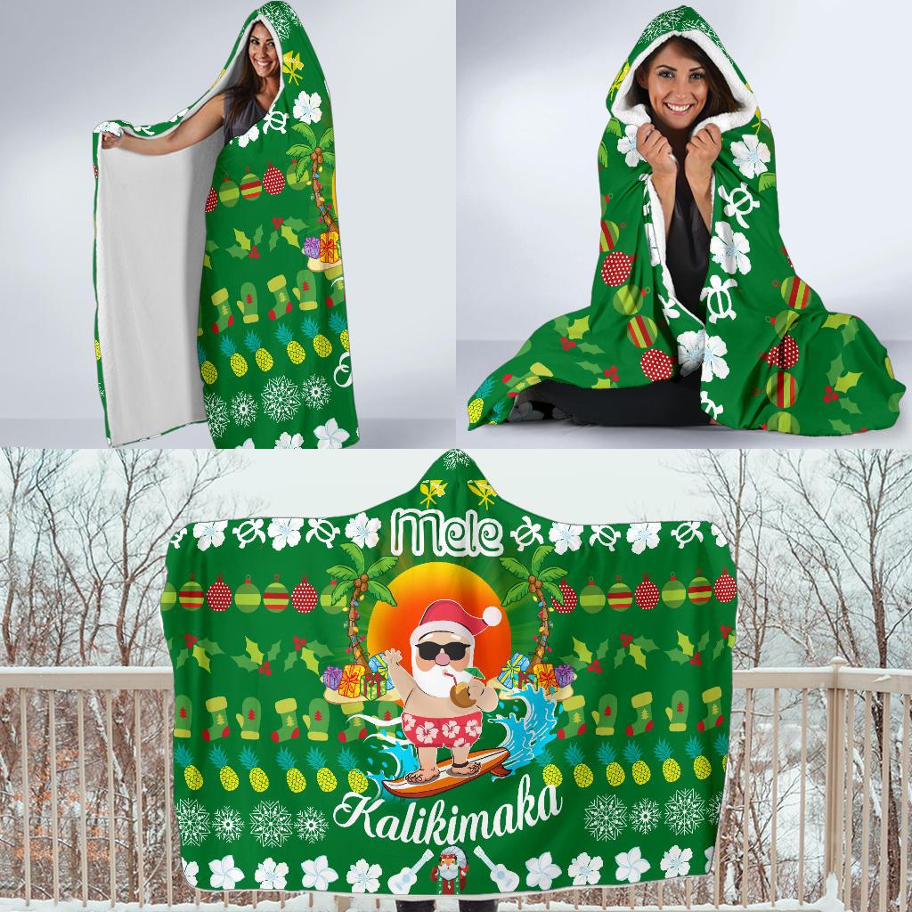 Hawaiian Mele Kalikimaka Santa Claus Pattern Christmas Hooded Blanket - Green - Labo Style - AH - Polynesian Pride