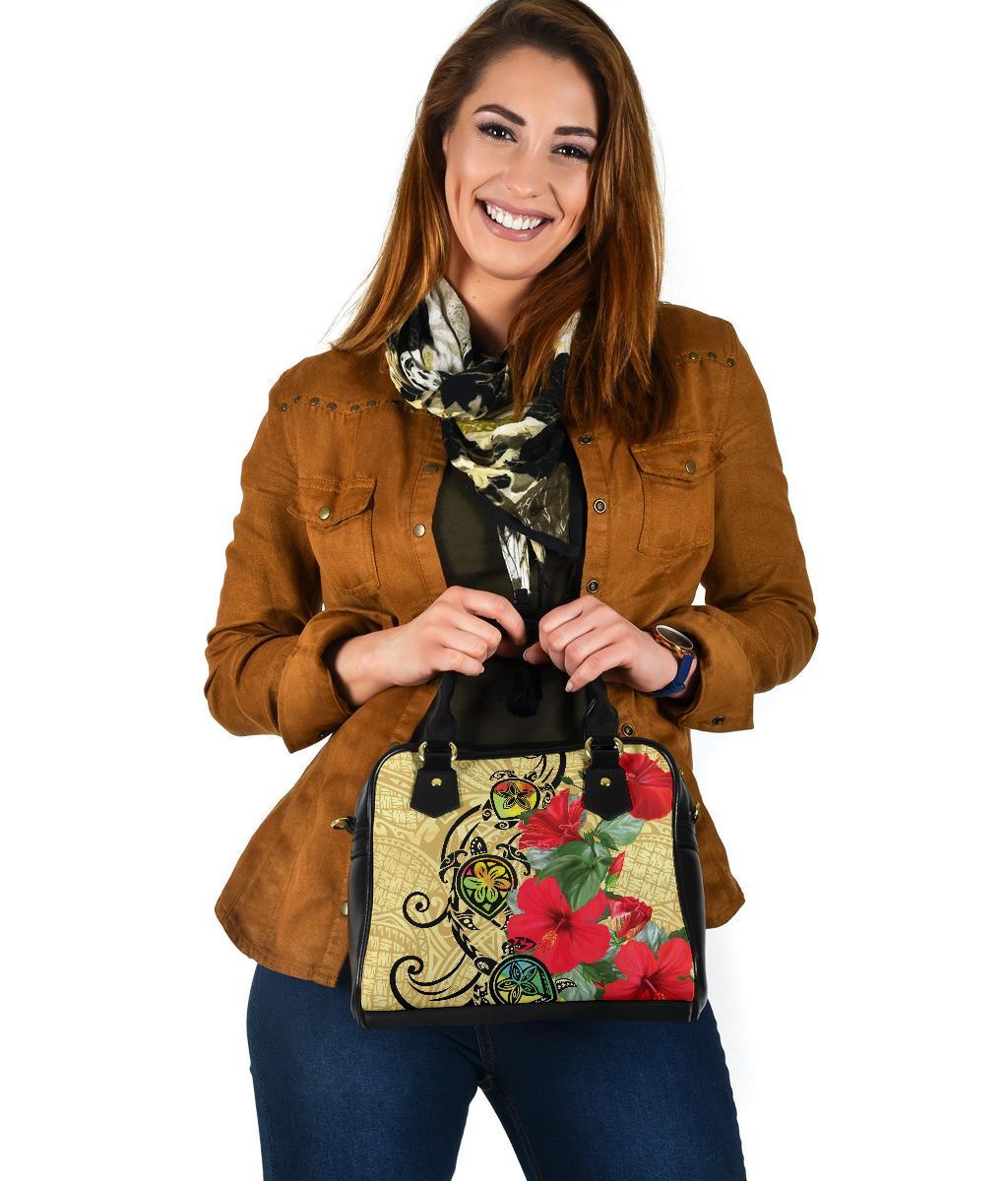 Hawaiian Marble Turtles Hibiscus Shoulder Handbag AH - Polynesian Pride