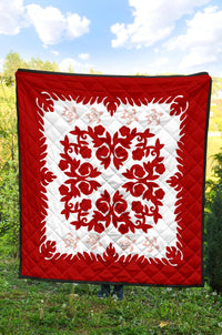 Hawaii Premium Quilt - Hawaiian Quilt Plumeria Medallion Red - AH - Polynesian Pride