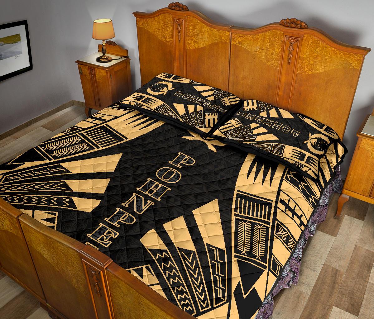 Pohnpei Quilt Bed Set - Pohnpei Flag Polynesian Yellow Tattoo Style - Polynesian Pride