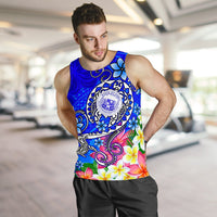 Hawaii Polynesian Men's Tank Top - Hawaii Seal With Turtle Plumeria (Blue) - Polynesian Pride