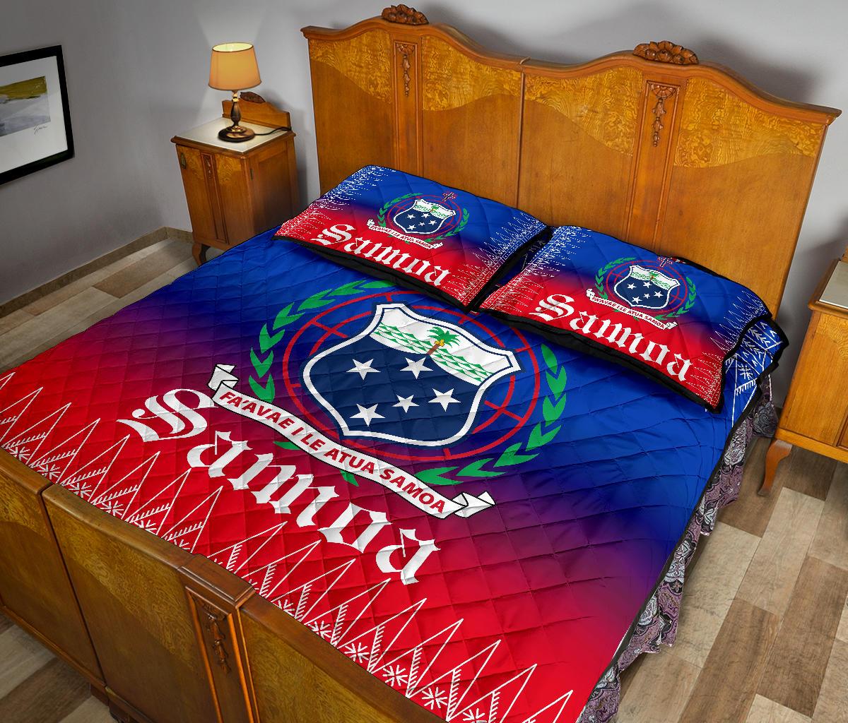 Samoa Quilt Bed Set - Samoa Coat of Arms Red Blue Version - Polynesian Pride
