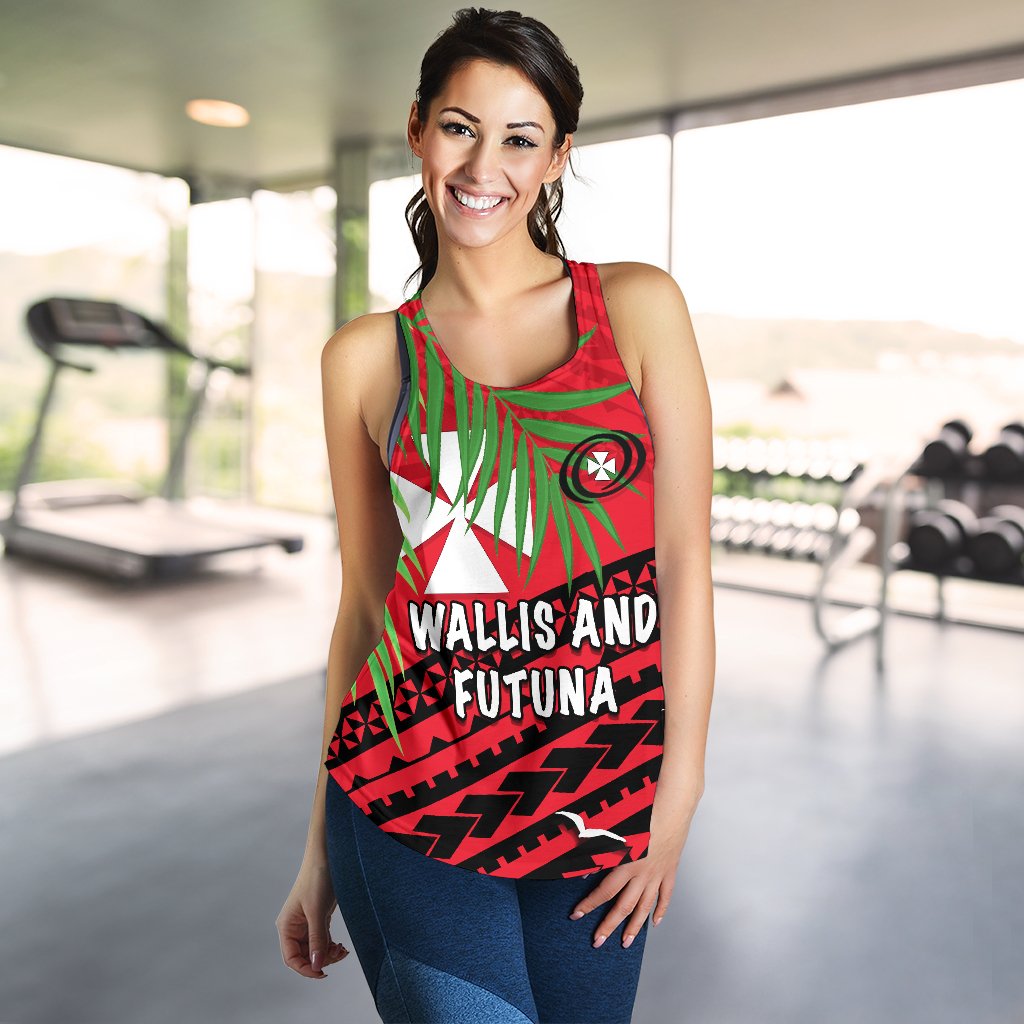 Wallis and Futuna Rugby Women Racerback Tank Coconut Leaves - Polynesian Pride