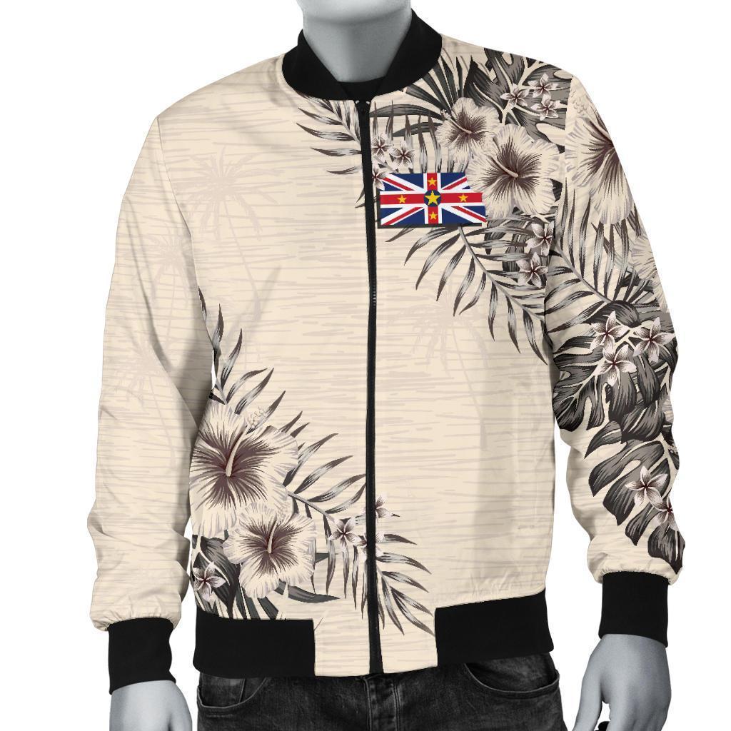 Niue Men's Bomber Jacket - The Beige Hibiscus Beige - Polynesian Pride