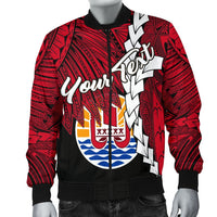 Tahiti Polynesian Custom Personalised Men's Bomber Jacket - Tribal Wave Tattoo Flag Style - Polynesian Pride