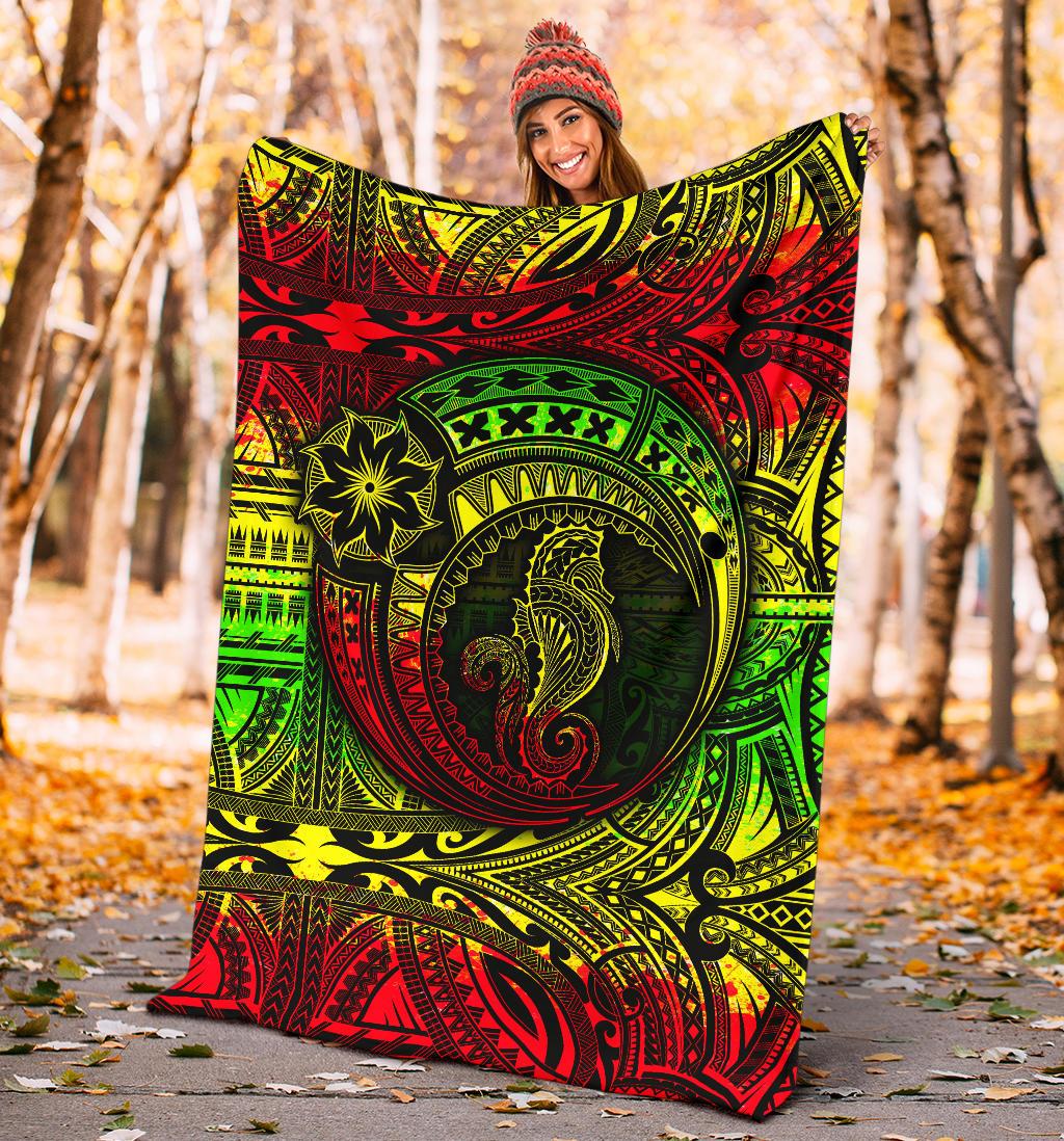 Seahorse Polynesian Premium Blanket - Polynesian Tattoo Reggae - Polynesian Pride