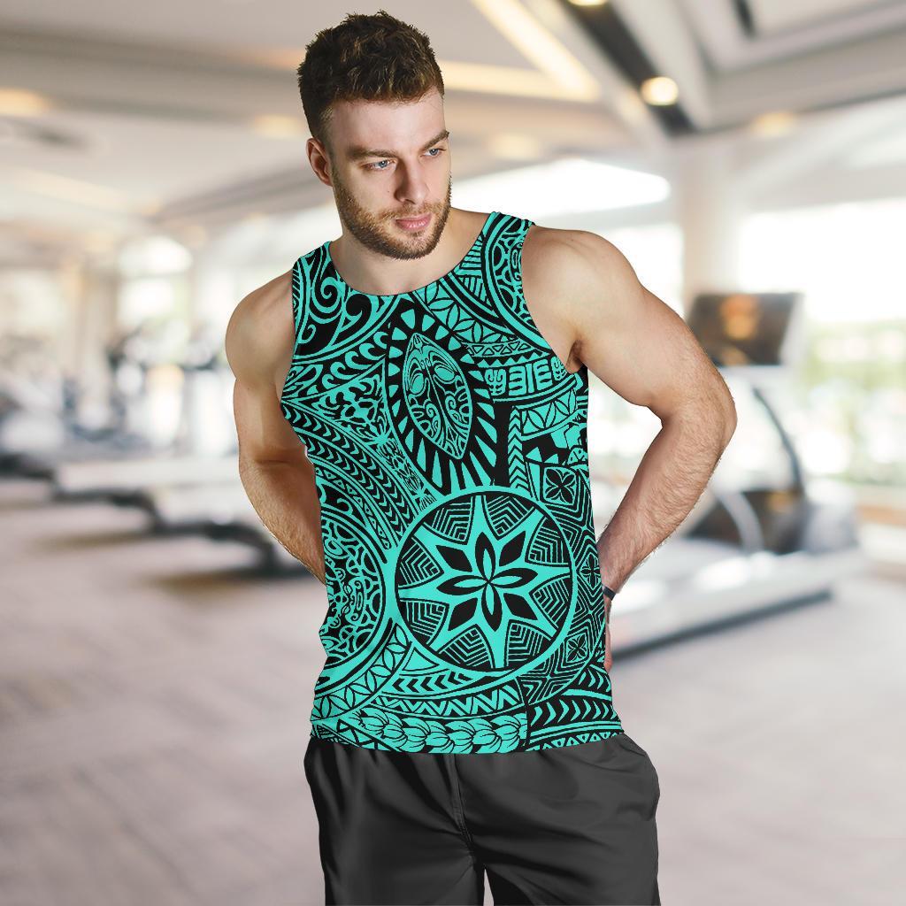 Polynesian Hawaiian Style Tribal Tattoo Turquoise Hawaii Men's Tank Top - Polynesian Pride