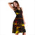 Polynesian Midi Dress - Gold Red Monstera Leave - Polynesian Pride